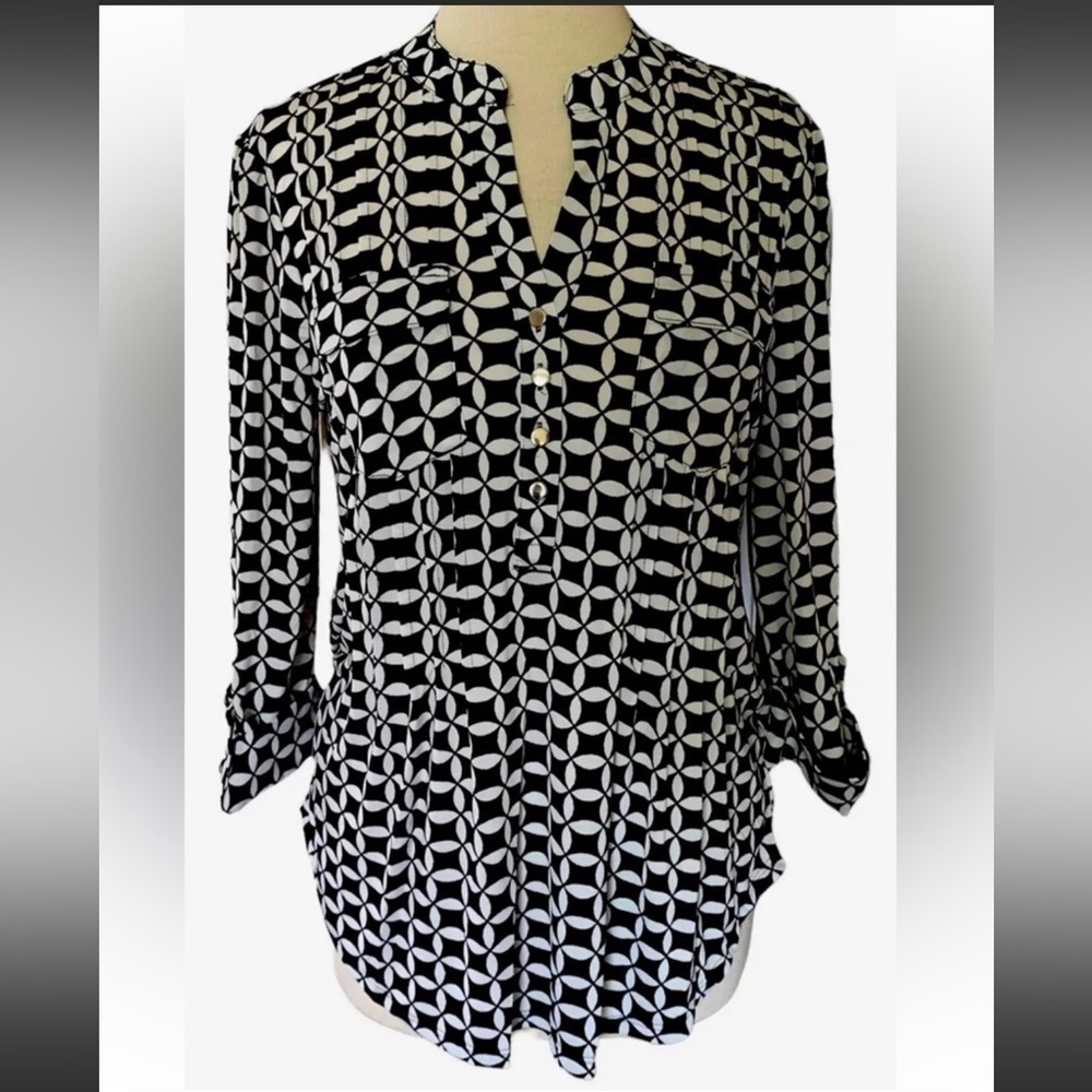 COCOMO Large 3/4 sleeve black white women’s Pintuck Blouse top shirt